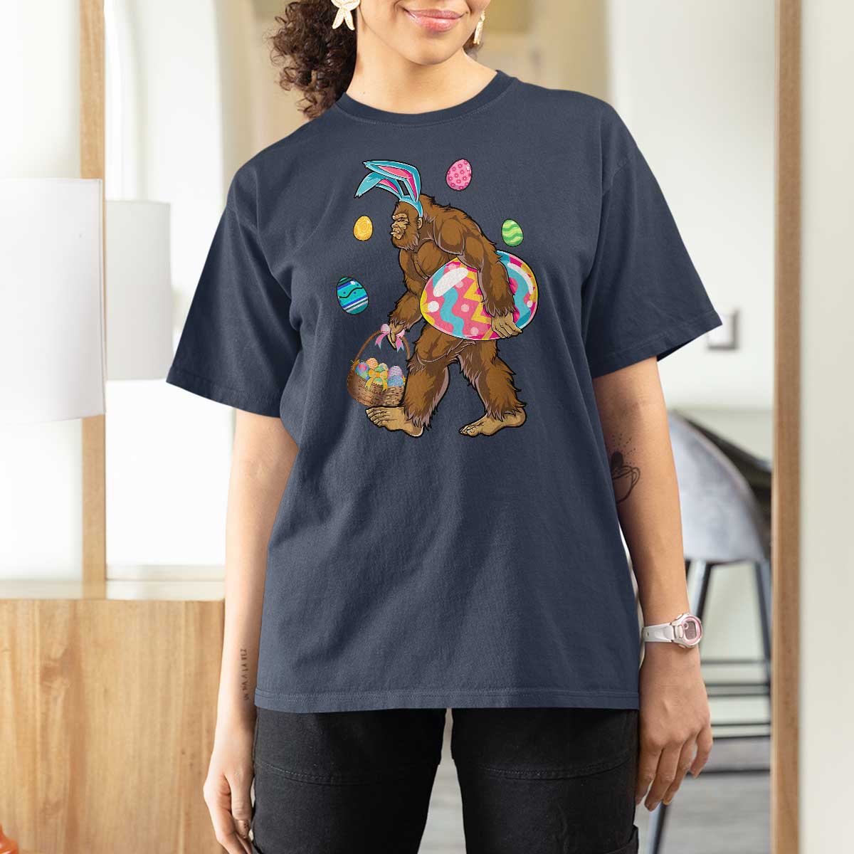 Bigfoot Easter T Shirt For Women Funny Sasquatch Eggs Hunting - Wonder Print Shop