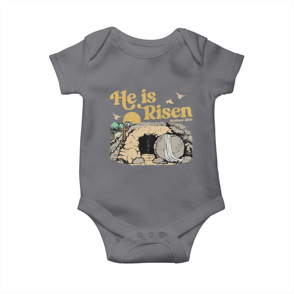 He Is Risen Baby Onesie Retro Vintage Easter Jesus Christian Apparel - Wonder Print Shop