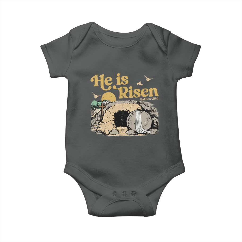 He Is Risen Baby Onesie Retro Vintage Easter Jesus Christian Apparel - Wonder Print Shop