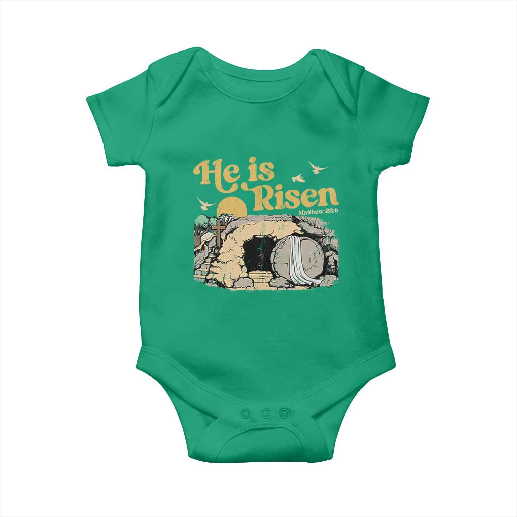 He Is Risen Baby Onesie Retro Vintage Easter Jesus Christian Apparel - Wonder Print Shop