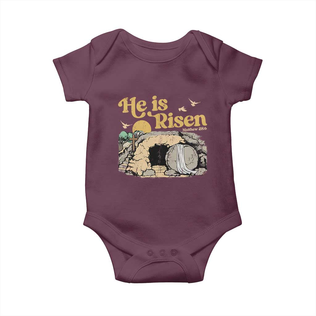 He Is Risen Baby Onesie Retro Vintage Easter Jesus Christian Apparel - Wonder Print Shop
