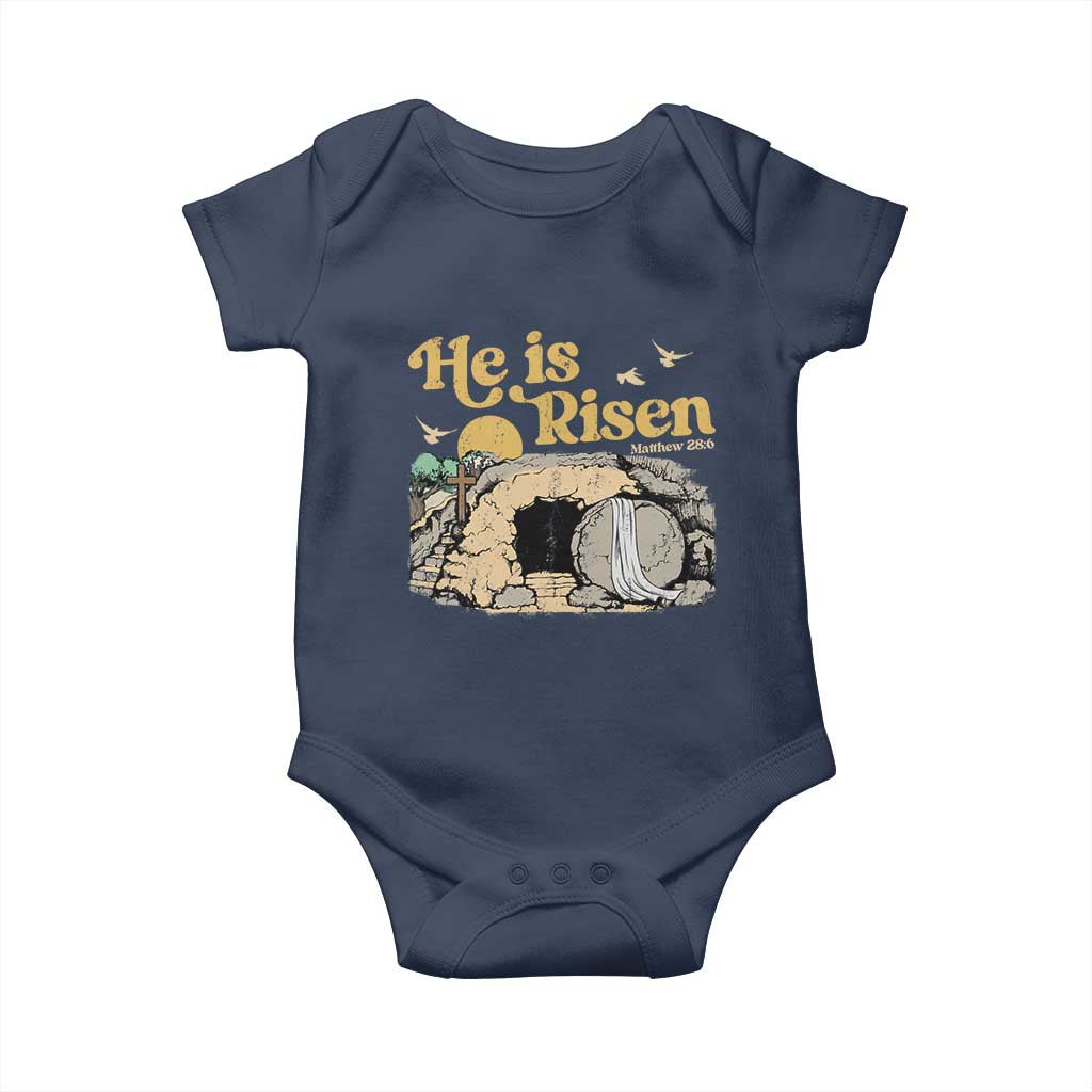 He Is Risen Baby Onesie Retro Vintage Easter Jesus Christian Apparel - Wonder Print Shop