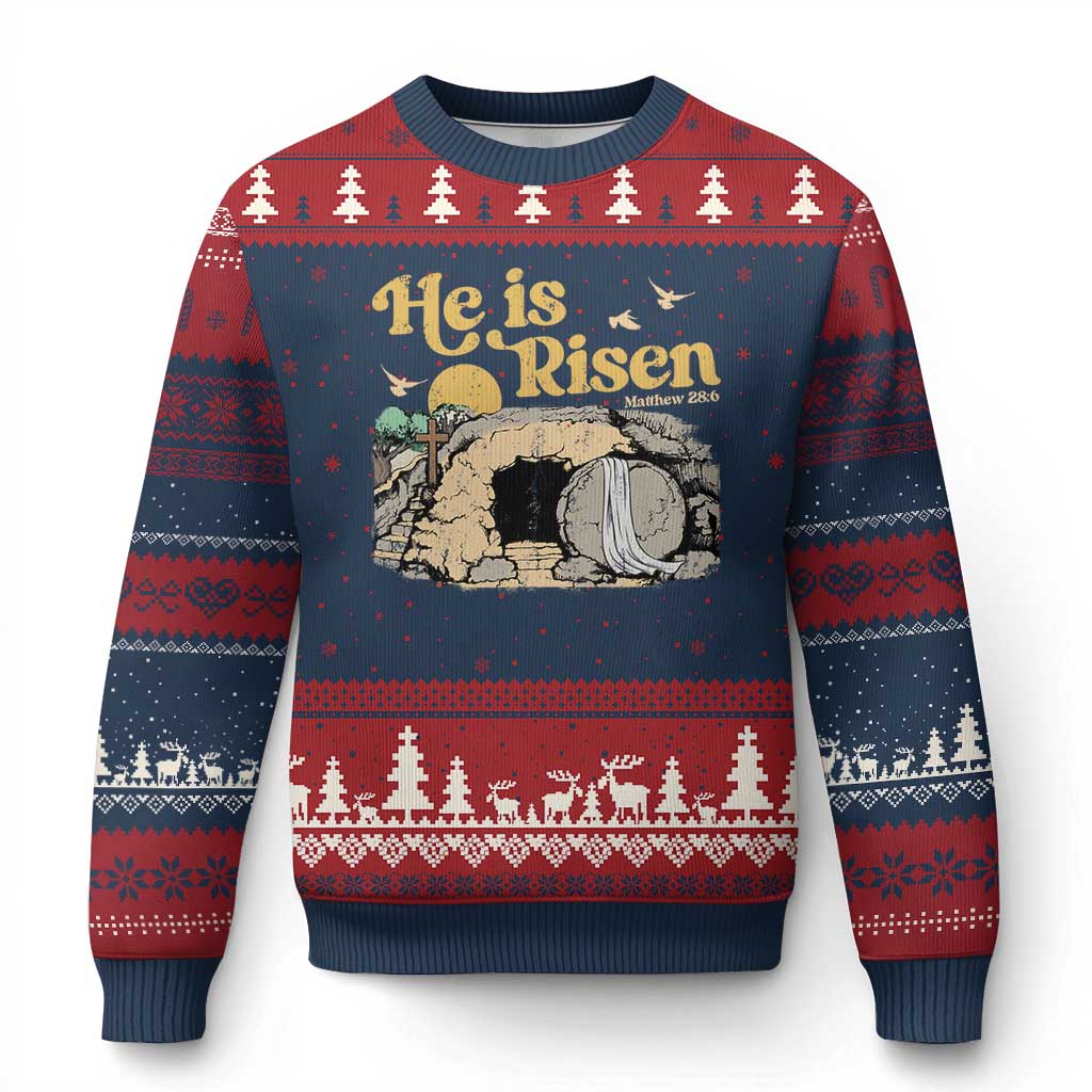 He Is Risen Ugly Christmas Sweater Retro Vintage Easter Jesus Christian Apparel - Wonder Print Shop