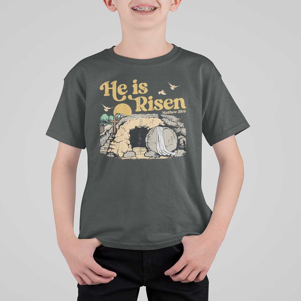 He Is Risen T Shirt For Kid Retro Vintage Easter Jesus Christian Apparel - Wonder Print Shop