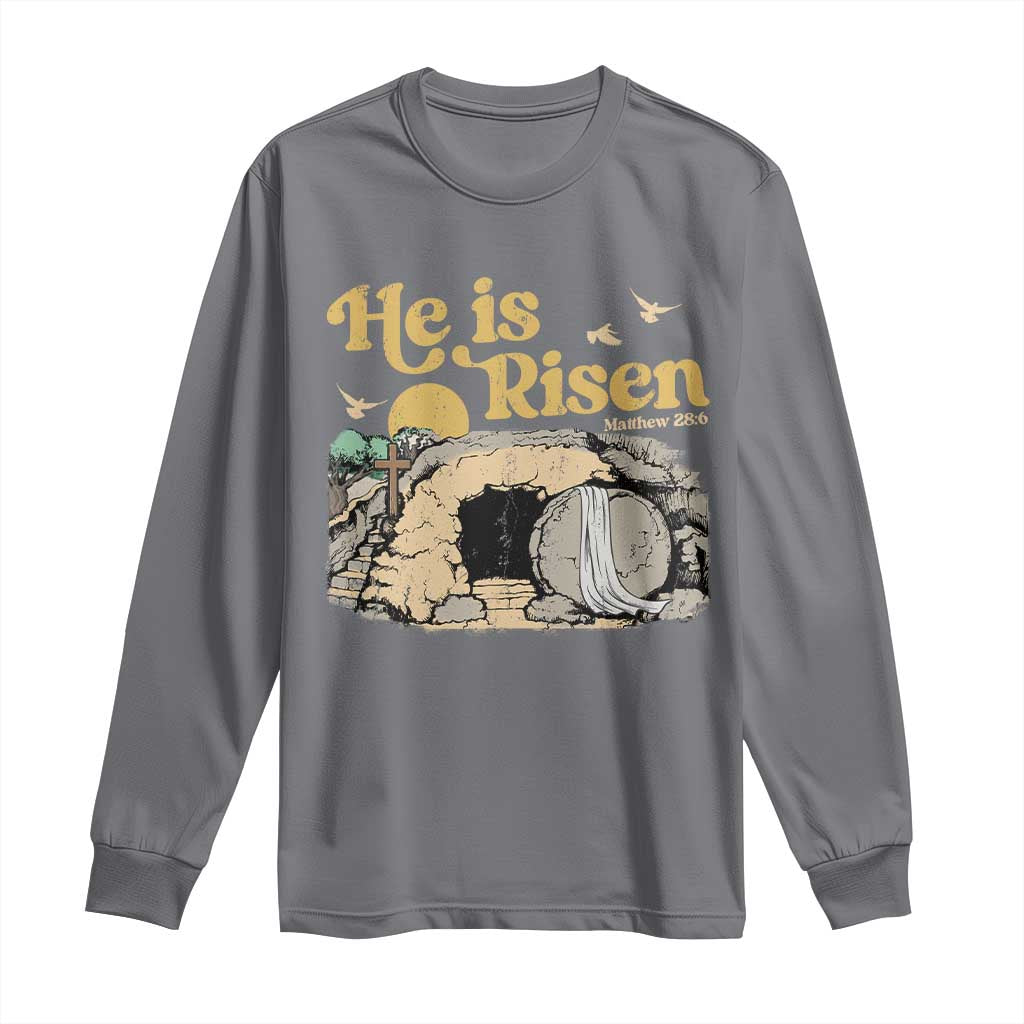 He Is Risen Long Sleeve Shirt Retro Vintage Easter Jesus Christian Apparel - Wonder Print Shop