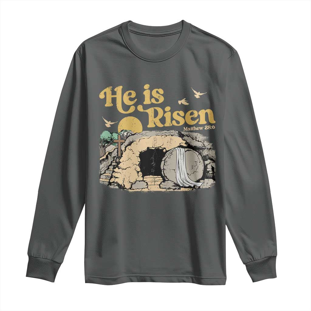 He Is Risen Long Sleeve Shirt Retro Vintage Easter Jesus Christian Apparel - Wonder Print Shop