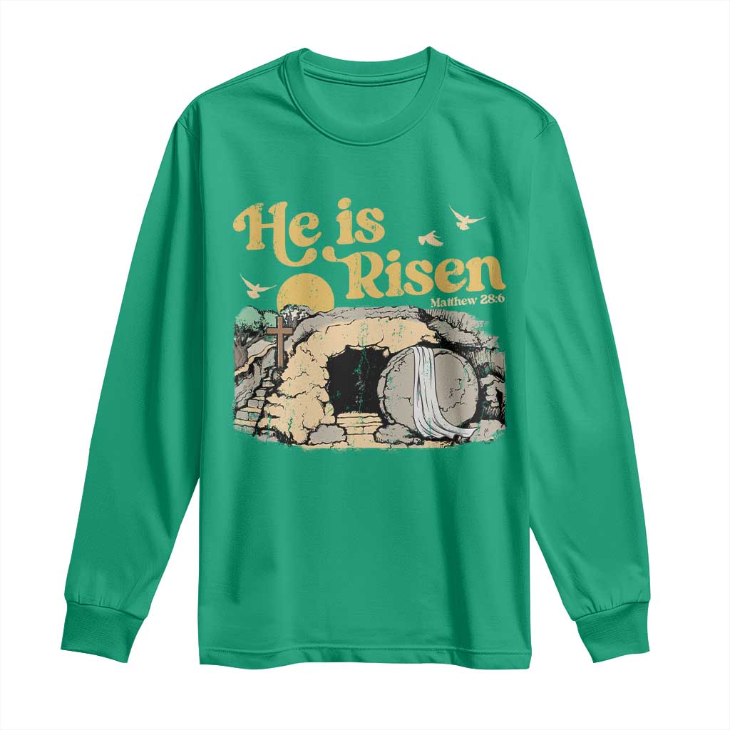 He Is Risen Long Sleeve Shirt Retro Vintage Easter Jesus Christian Apparel - Wonder Print Shop