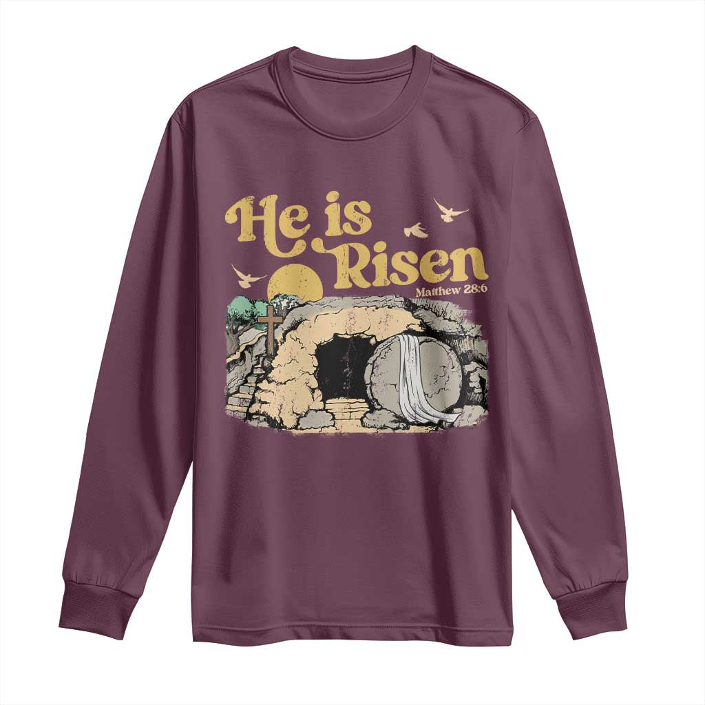 He Is Risen Long Sleeve Shirt Retro Vintage Easter Jesus Christian Apparel - Wonder Print Shop