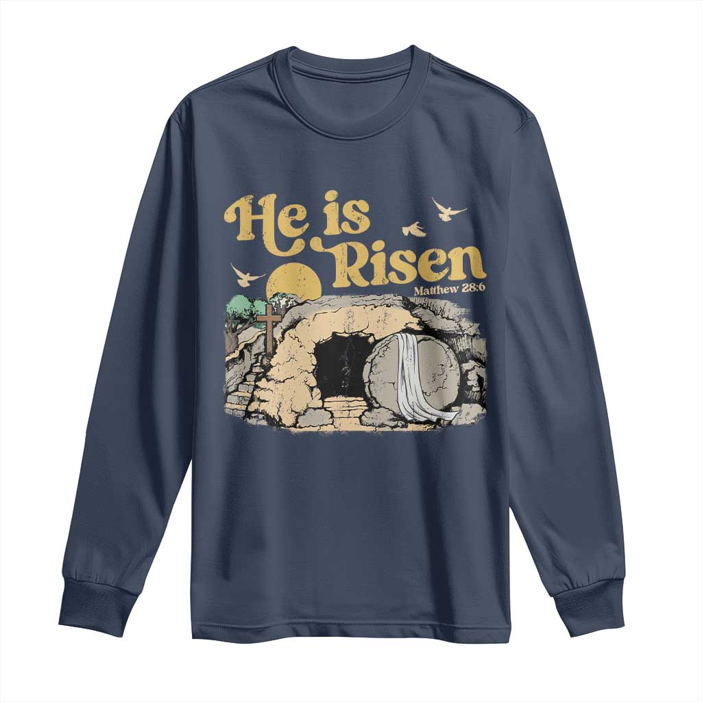 He Is Risen Long Sleeve Shirt Retro Vintage Easter Jesus Christian Apparel - Wonder Print Shop