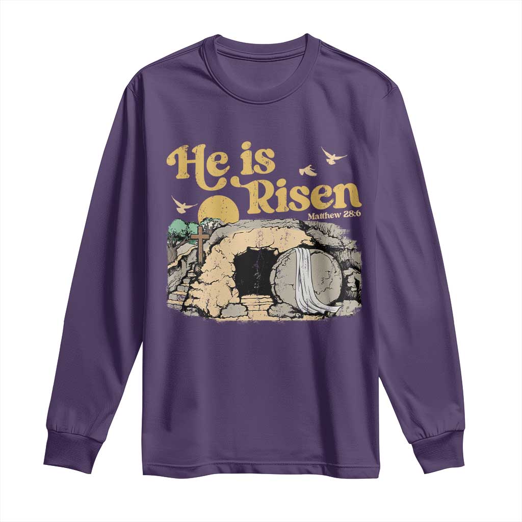 He Is Risen Long Sleeve Shirt Retro Vintage Easter Jesus Christian Apparel - Wonder Print Shop