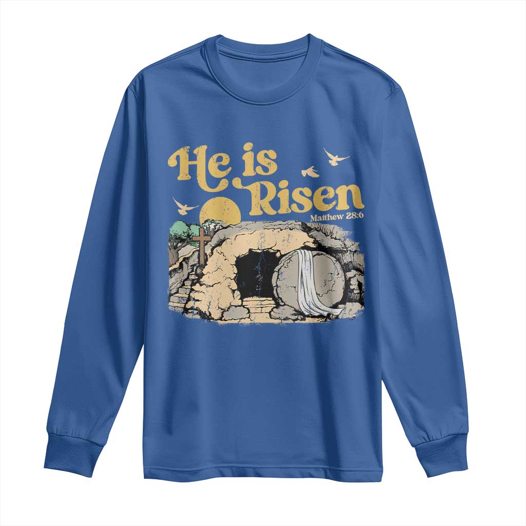 He Is Risen Long Sleeve Shirt Retro Vintage Easter Jesus Christian Apparel - Wonder Print Shop