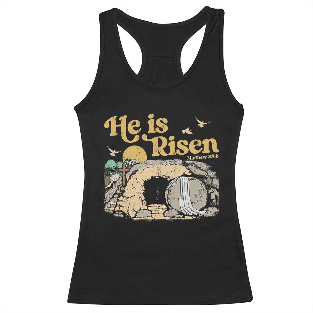 He Is Risen Racerback Tank Top Retro Vintage Easter Jesus Christian Apparel - Wonder Print Shop