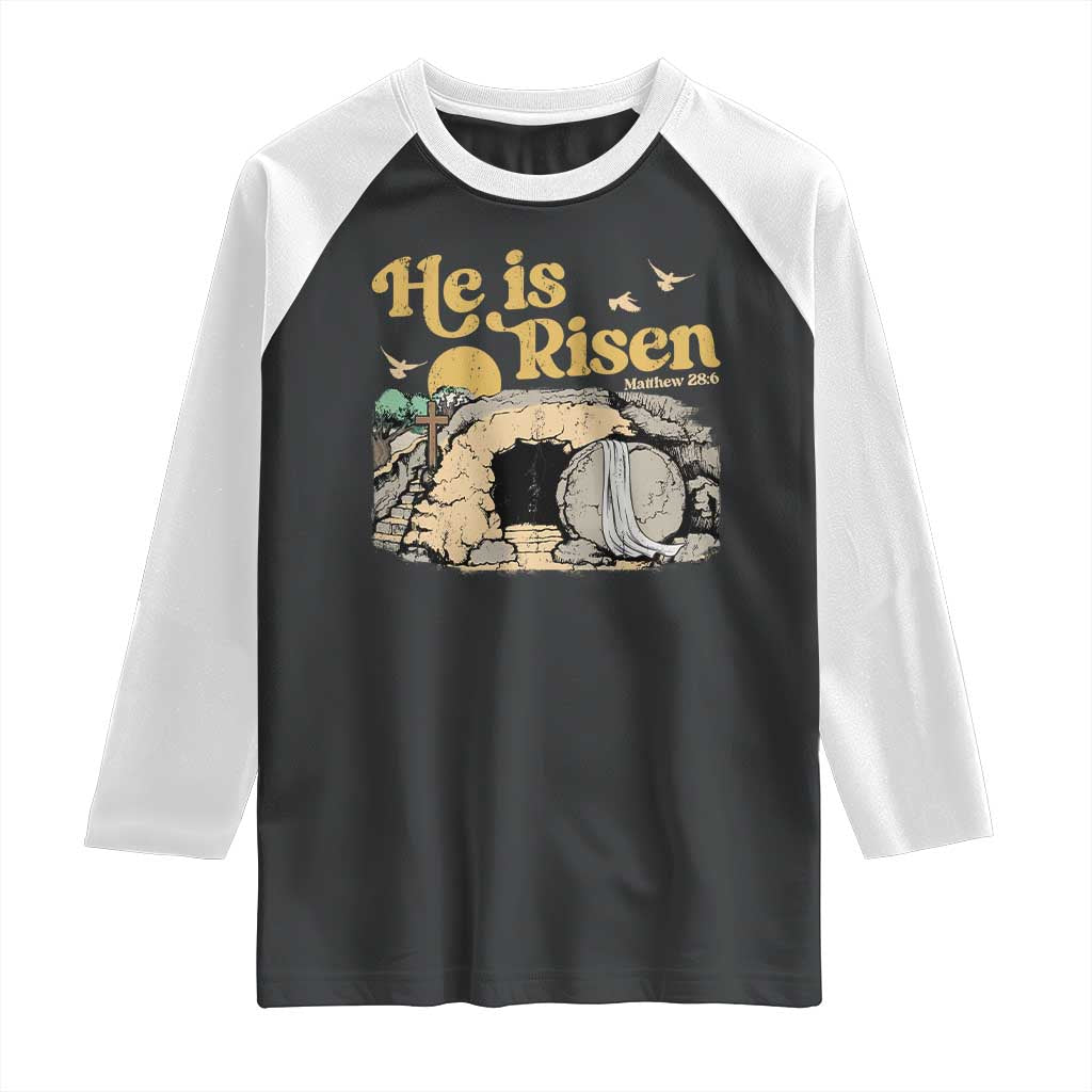 He Is Risen Raglan Shirt Retro Vintage Easter Jesus Christian Apparel - Wonder Print Shop