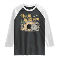He Is Risen Raglan Shirt Retro Vintage Easter Jesus Christian Apparel - Wonder Print Shop