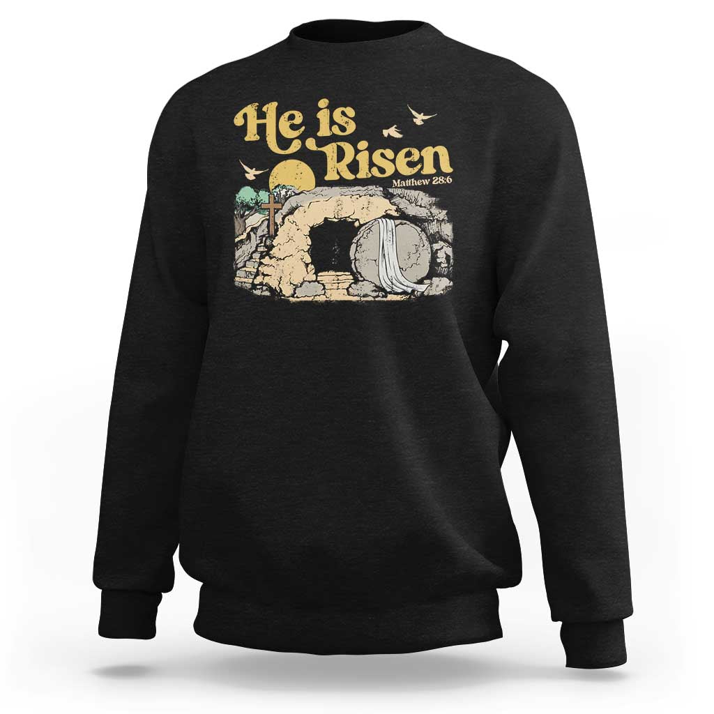 He Is Risen Sweatshirt Retro Vintage Easter Jesus Christian Apparel - Wonder Print Shop