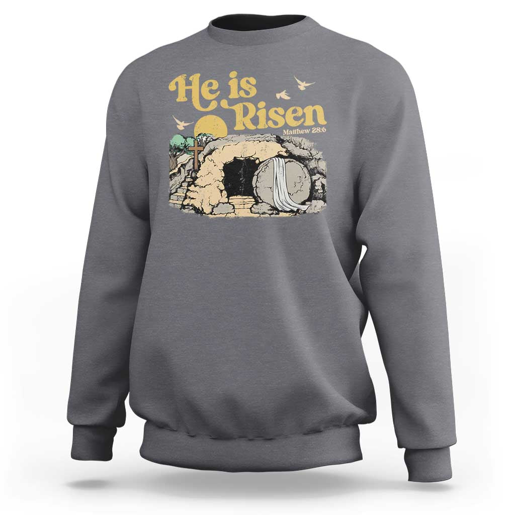 He Is Risen Sweatshirt Retro Vintage Easter Jesus Christian Apparel - Wonder Print Shop