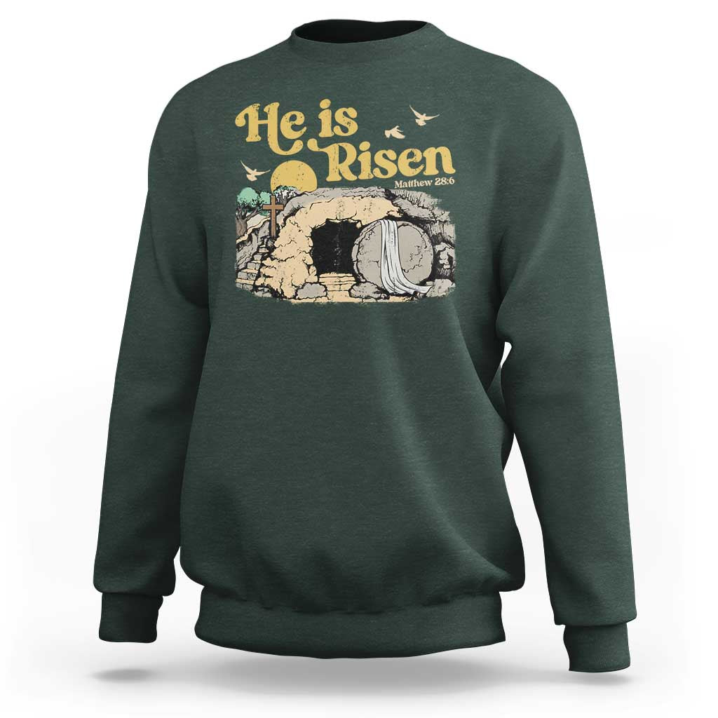 He Is Risen Sweatshirt Retro Vintage Easter Jesus Christian Apparel - Wonder Print Shop