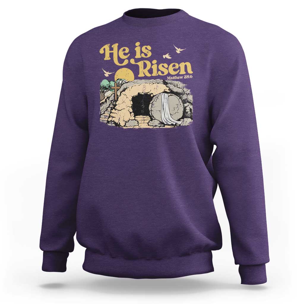 He Is Risen Sweatshirt Retro Vintage Easter Jesus Christian Apparel - Wonder Print Shop