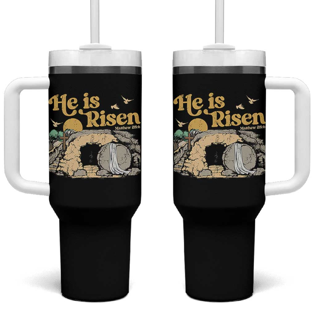 He Is Risen Tumbler With Handle Retro Vintage Easter Jesus Christian Apparel - Wonder Print Shop