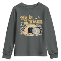 He Is Risen Youth Sweatshirt Retro Vintage Easter Jesus Christian Apparel - Wonder Print Shop