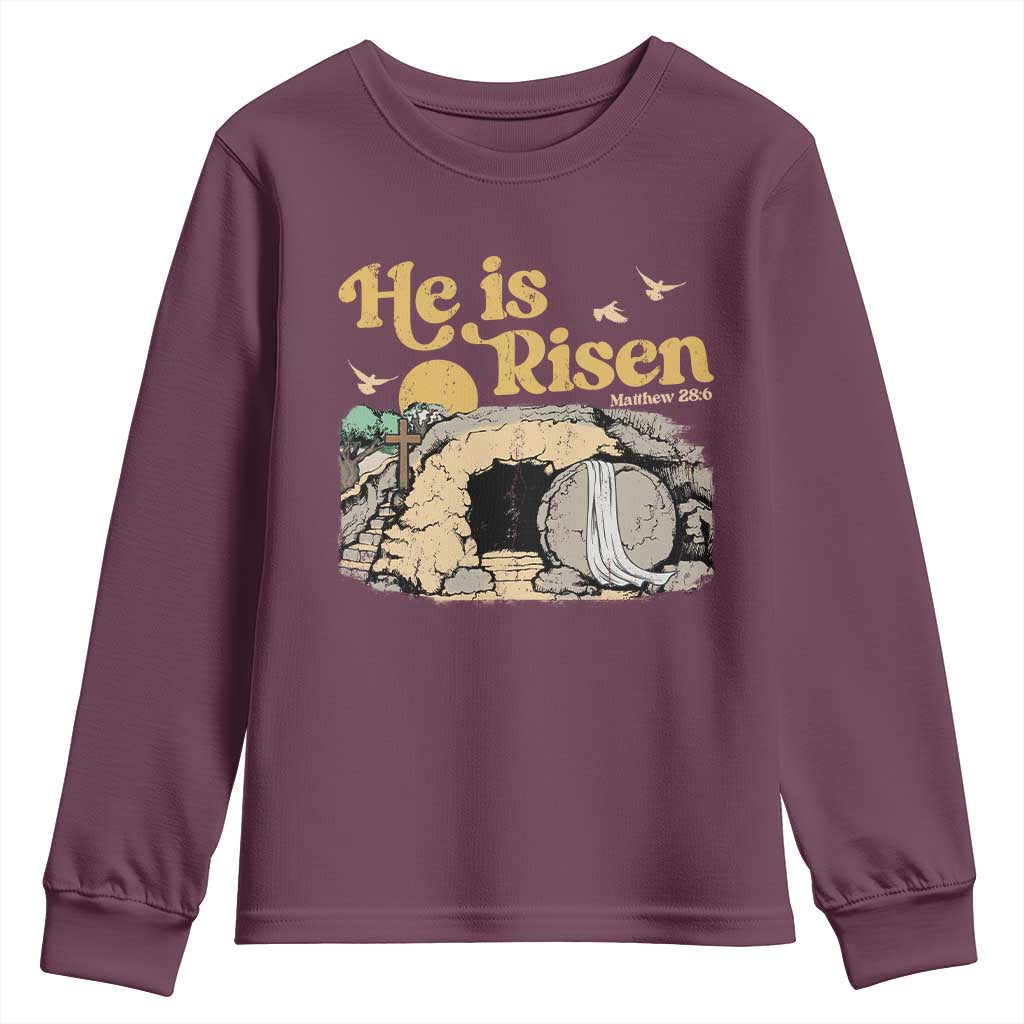 He Is Risen Youth Sweatshirt Retro Vintage Easter Jesus Christian Apparel - Wonder Print Shop
