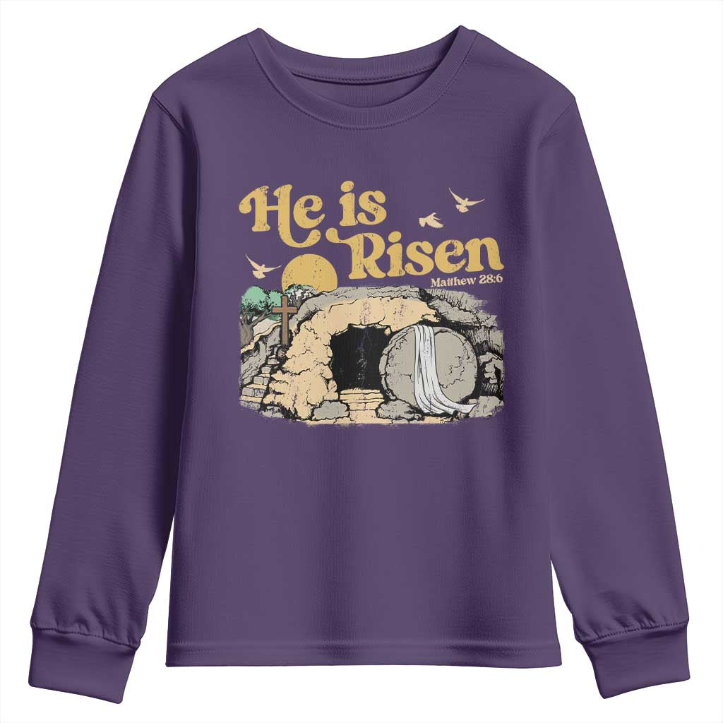He Is Risen Youth Sweatshirt Retro Vintage Easter Jesus Christian Apparel - Wonder Print Shop