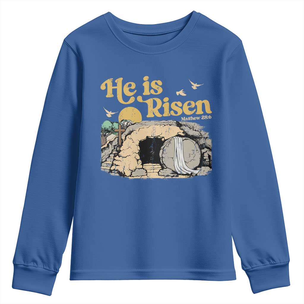 He Is Risen Youth Sweatshirt Retro Vintage Easter Jesus Christian Apparel - Wonder Print Shop