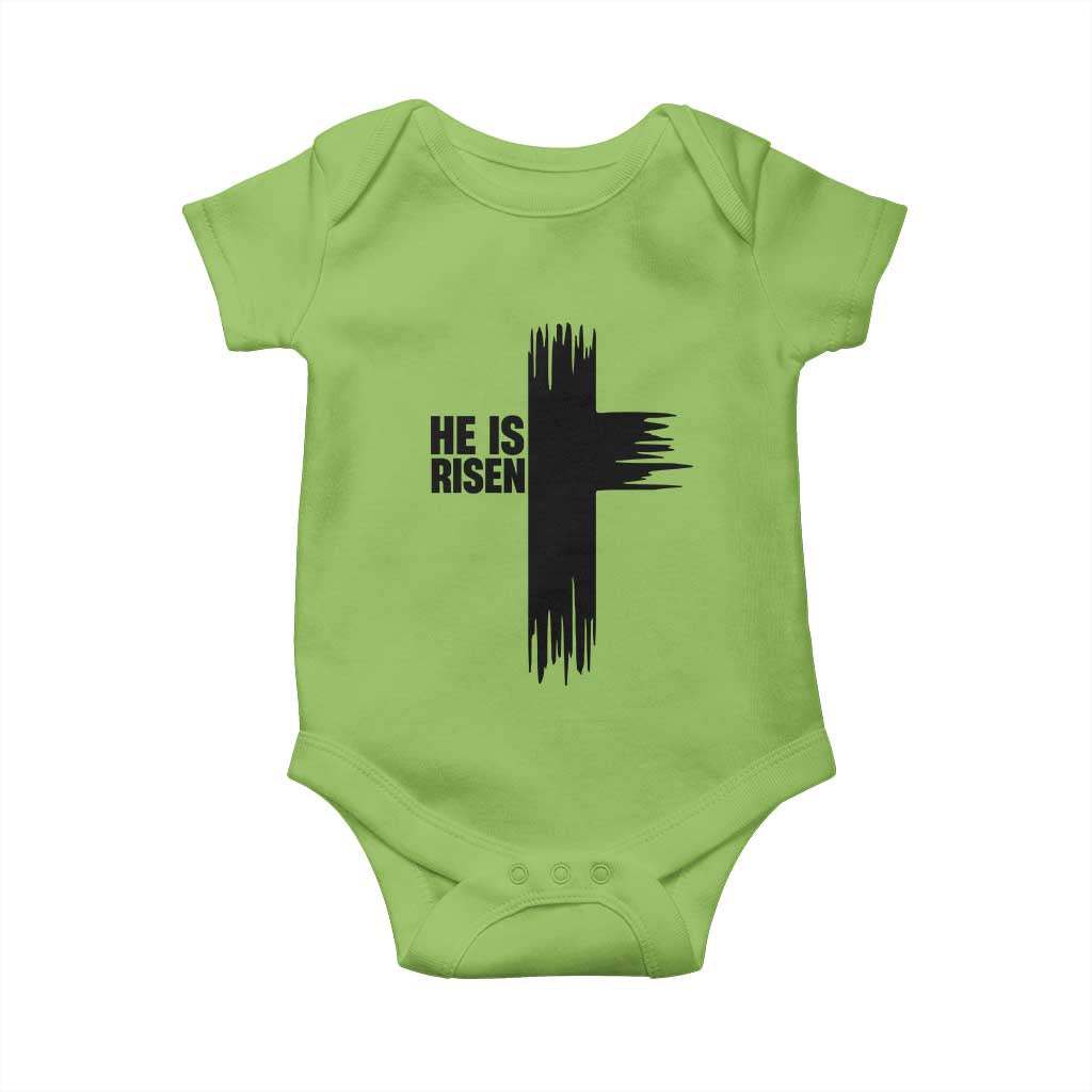 He Is Risen Baby Onesie Christian Easter Cross