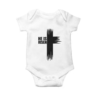 He Is Risen Baby Onesie Christian Easter Cross