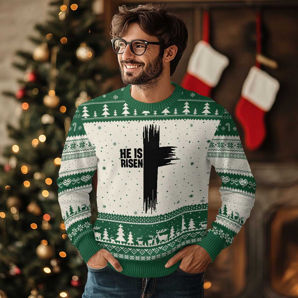He Is Risen Ugly Christmas Sweater Christian Easter Cross