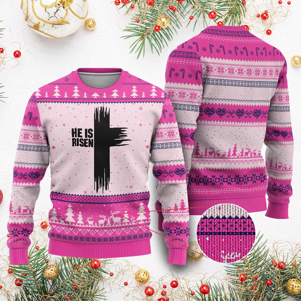 He Is Risen Ugly Christmas Sweater Christian Easter Cross