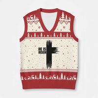 He Is Risen V-Neck Knit Sweater Vest Christian Easter Cross