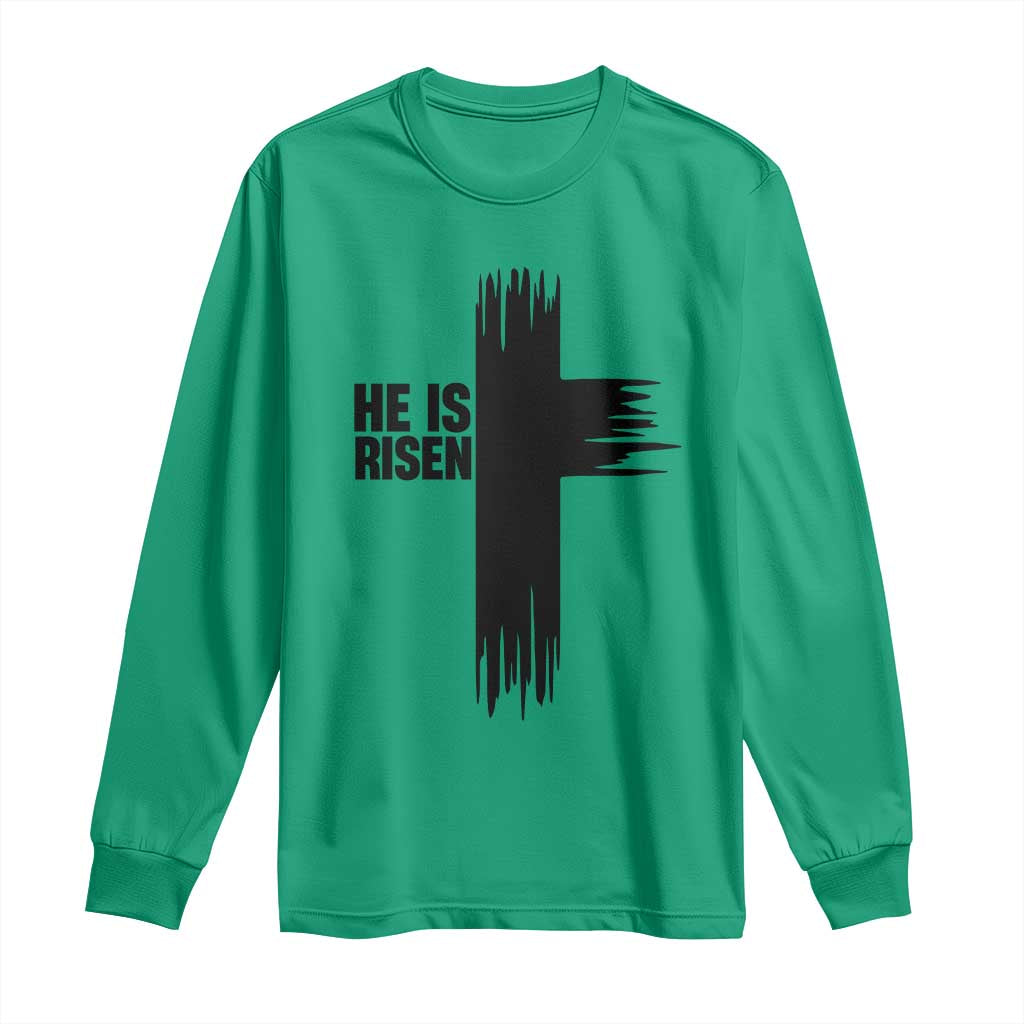 He Is Risen Long Sleeve Shirt Christian Easter Cross