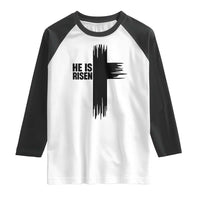 He Is Risen Raglan Shirt Christian Easter Cross