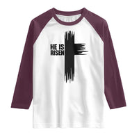 He Is Risen Raglan Shirt Christian Easter Cross