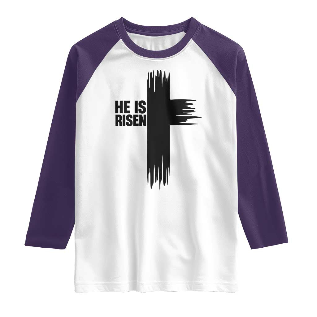 He Is Risen Raglan Shirt Christian Easter Cross