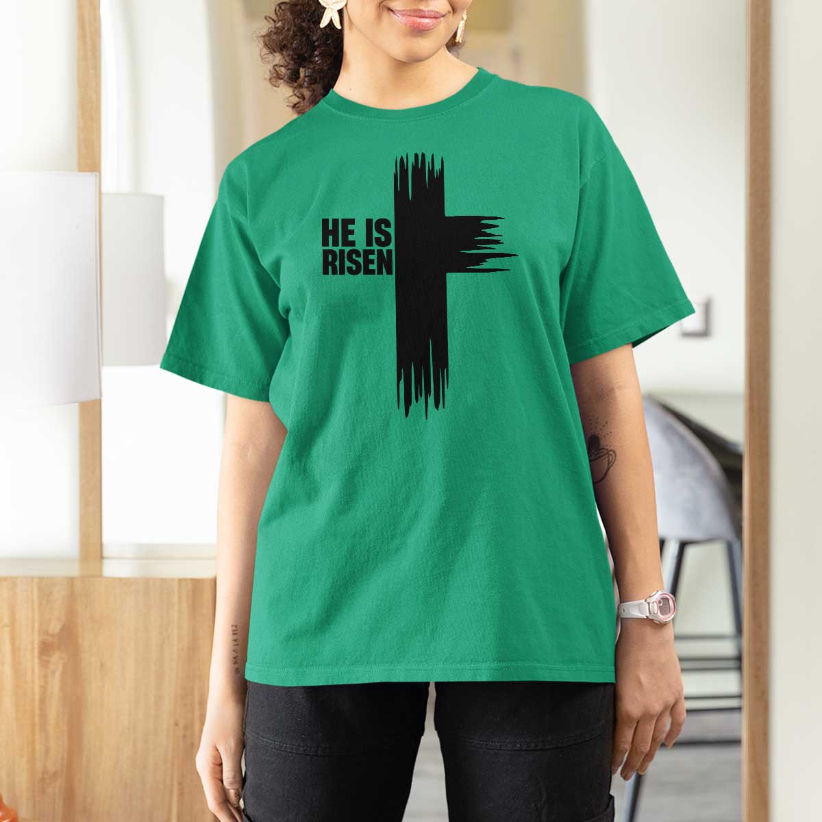 He Is Risen T Shirt For Women Christian Easter Cross