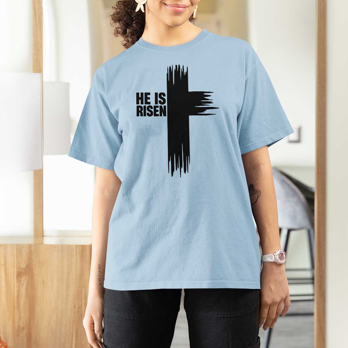 He Is Risen T Shirt For Women Christian Easter Cross