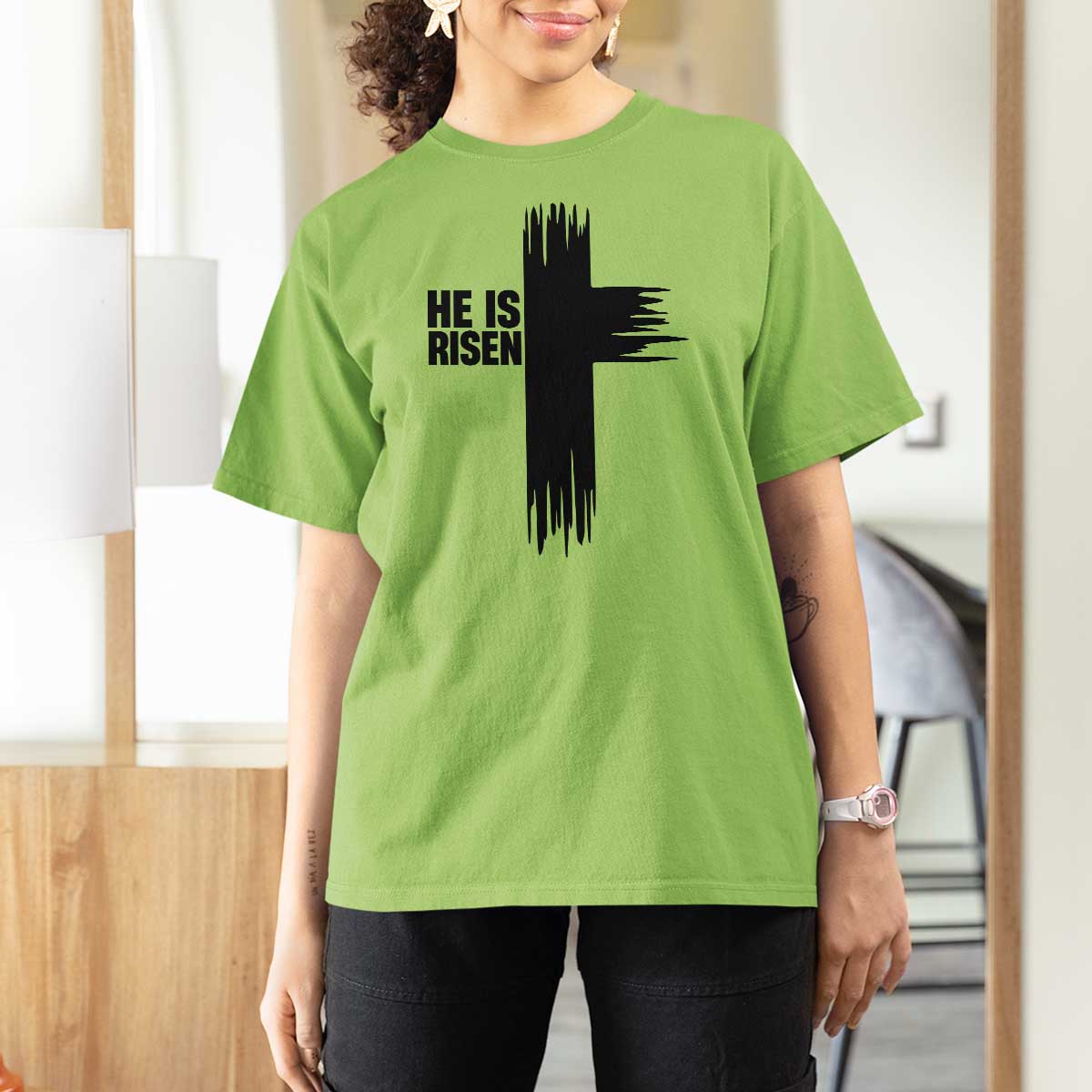 He Is Risen T Shirt For Women Christian Easter Cross