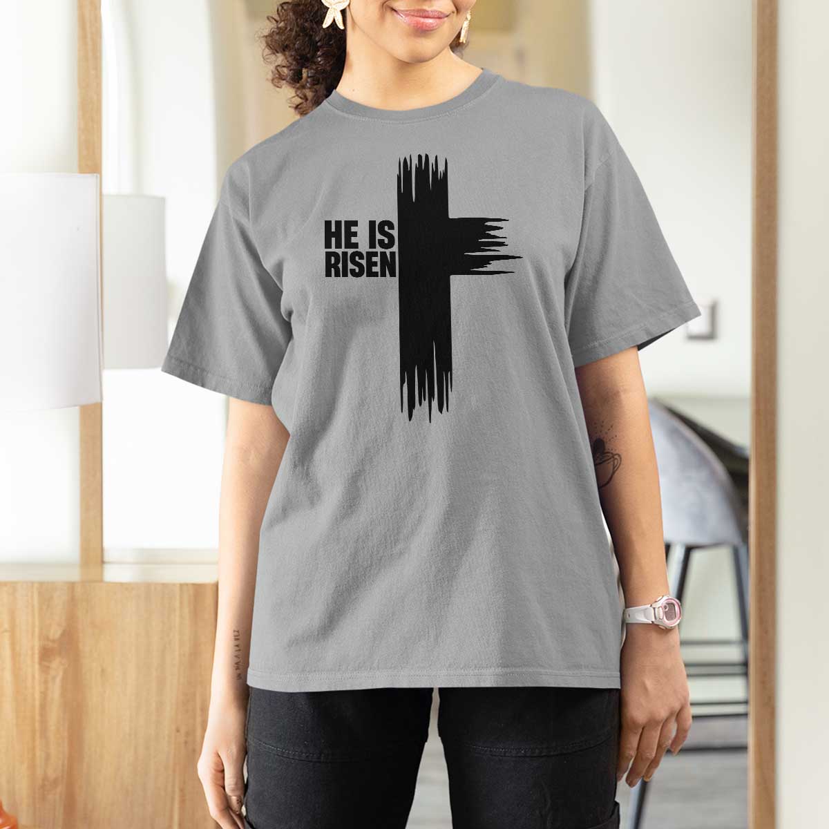 He Is Risen T Shirt For Women Christian Easter Cross