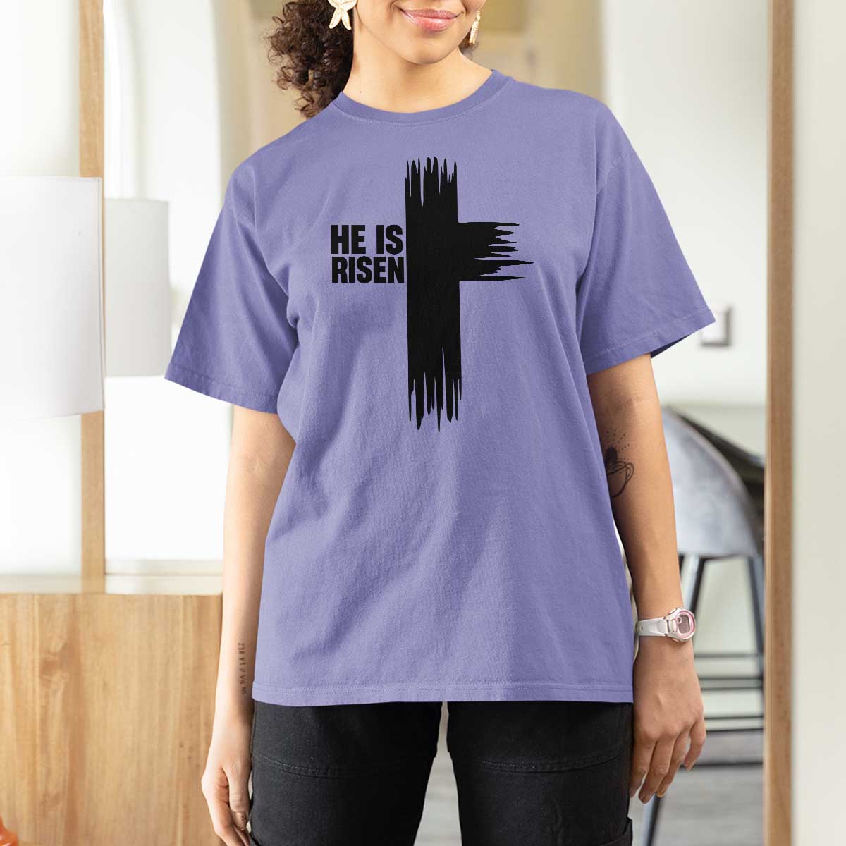 He Is Risen T Shirt For Women Christian Easter Cross