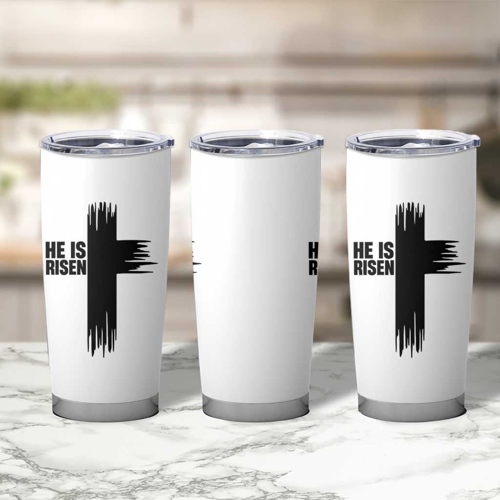 He Is Risen Tumbler Cup Christian Easter Cross