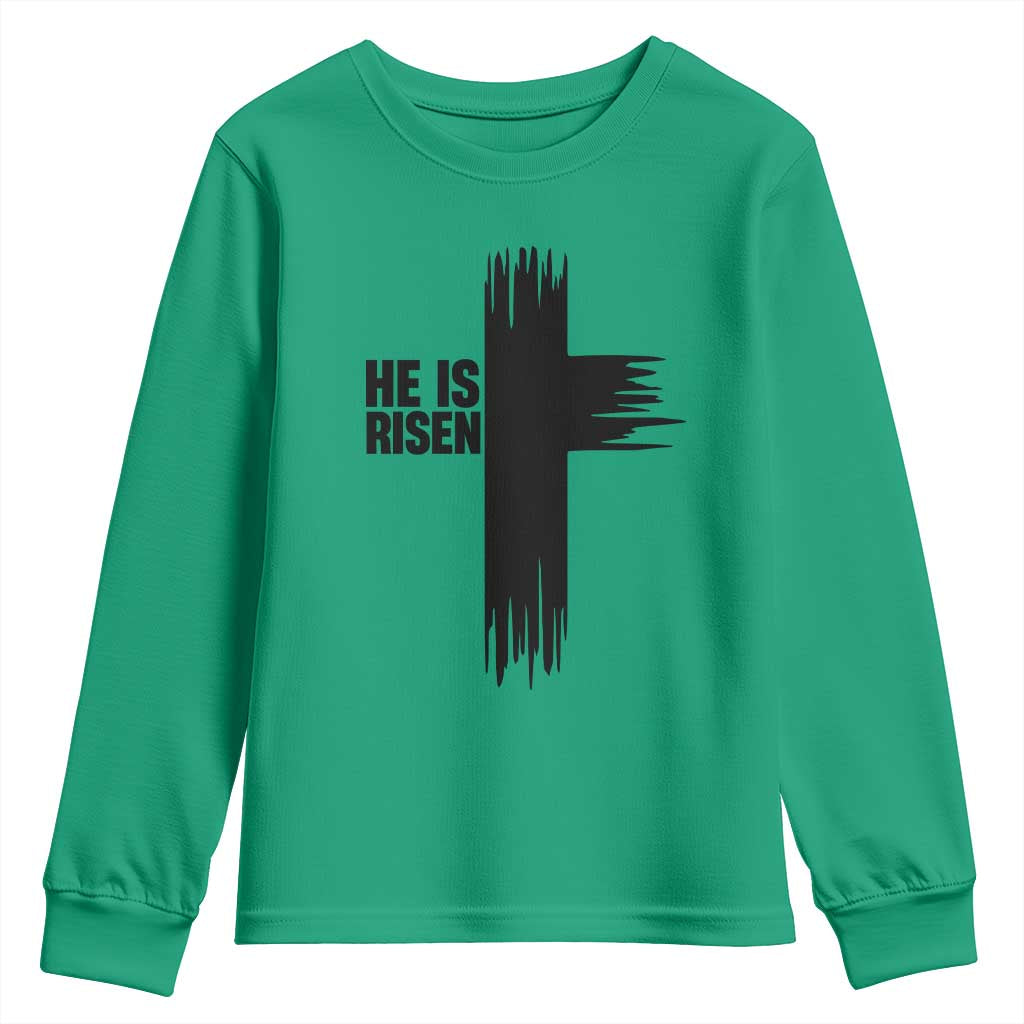 He Is Risen Youth Sweatshirt Christian Easter Cross