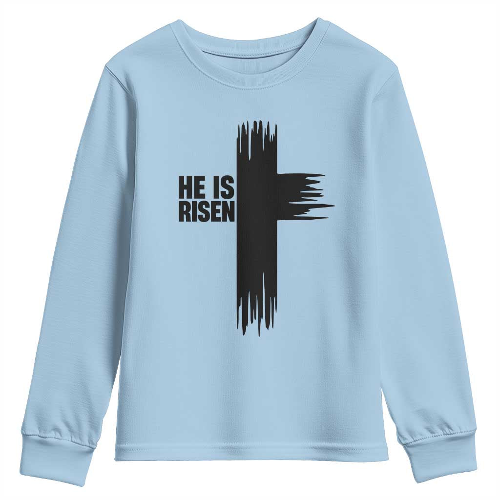 He Is Risen Youth Sweatshirt Christian Easter Cross