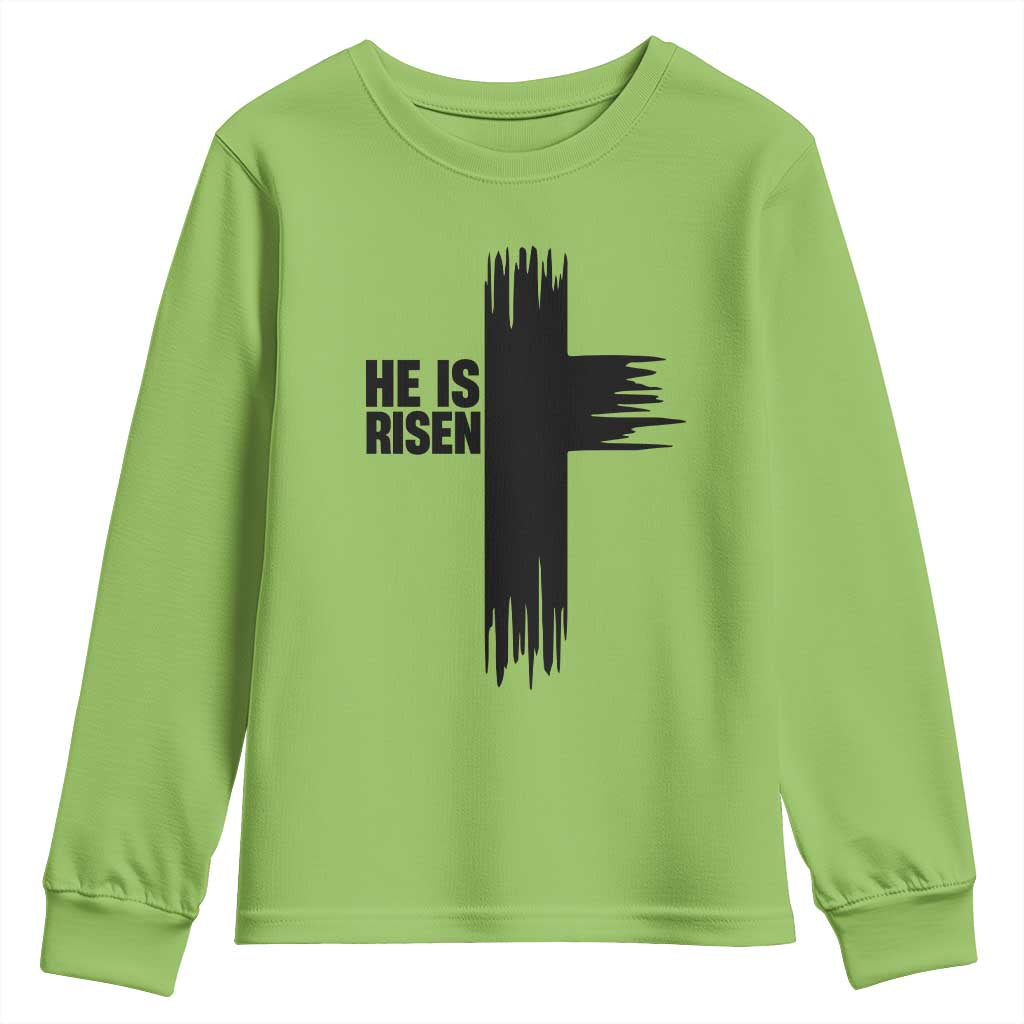 He Is Risen Youth Sweatshirt Christian Easter Cross