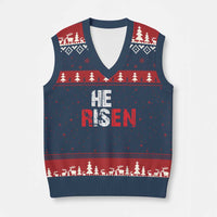 He Is Risen V-Neck Knit Sweater Vest Vintage Christian Religious Faith - Wonder Print Shop
