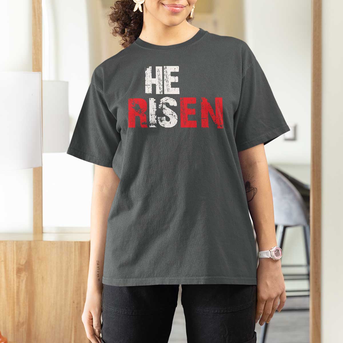 He Is Risen T Shirt For Women Vintage Christian Religious Faith - Wonder Print Shop