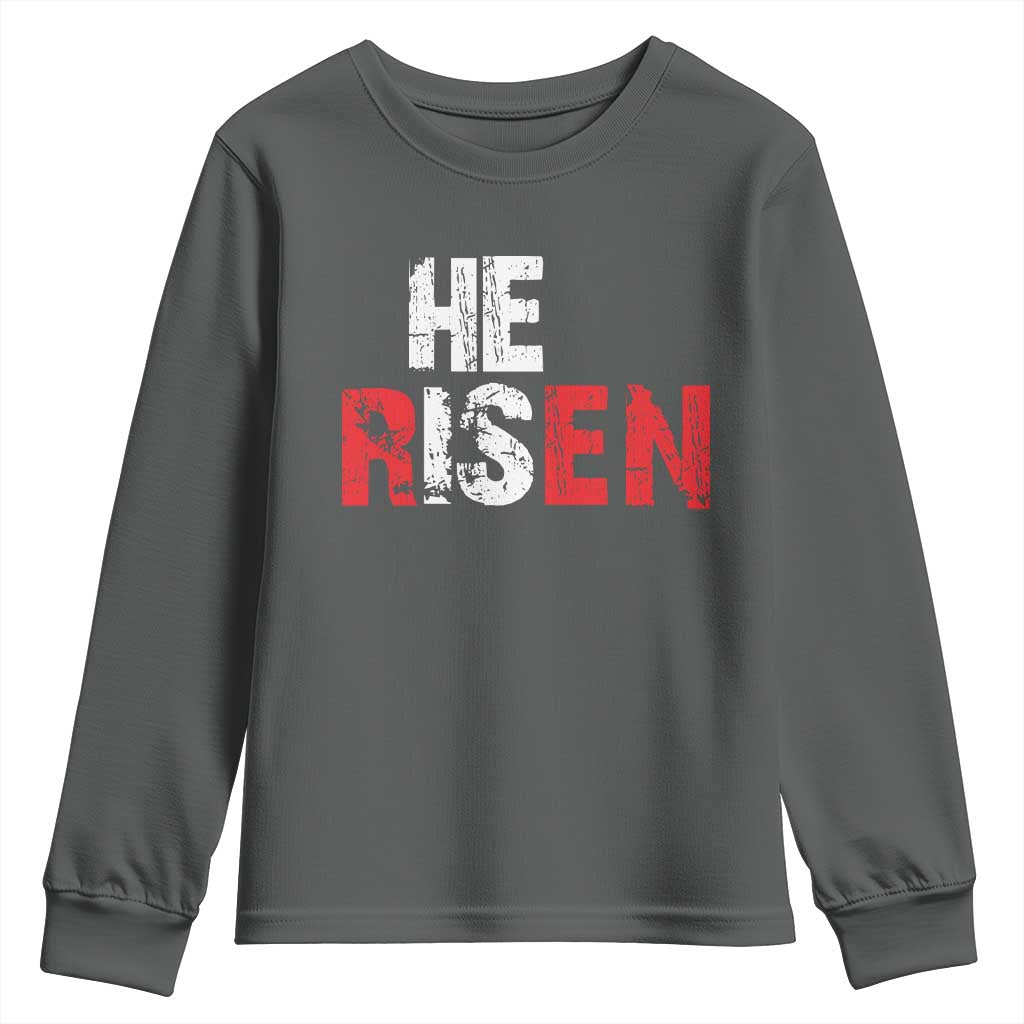 He Is Risen Youth Sweatshirt Vintage Christian Religious Faith - Wonder Print Shop