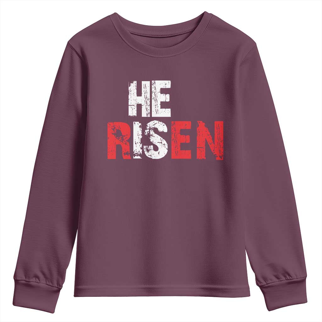 He Is Risen Youth Sweatshirt Vintage Christian Religious Faith - Wonder Print Shop