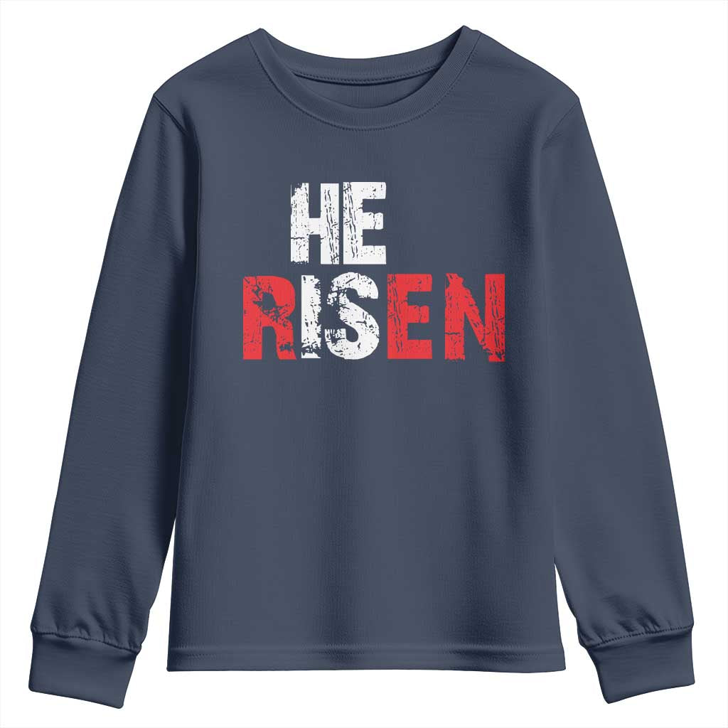 He Is Risen Youth Sweatshirt Vintage Christian Religious Faith - Wonder Print Shop